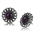 IP Light Black Stainless Steel Earrings with Semi-Precious Amethyst Crystal in Amethyst