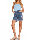 Embroidered Stretch Denim Shorts In Blossom