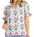 Faye Smocked Sleeve Cuff Top In Magenta