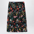 Gucci Pleated Midi Silk Skirt With Flora Print In Black Women