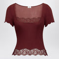 Saint Laurent Red Square-Neck Lace T-Shirt In Ribbed Silk Women