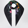 Gucci Silk Twill Carre With Gg Flora Print In Black Women