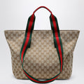 Gucci Small Shopping Bag In Sand Beige Gg Fabric Men