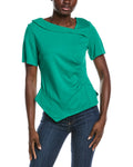 Gracia Asymmetrical Neck Ruched Detail Solid Top