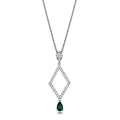 Rhodium Brass Chain Pendant with Synthetic Synthetic Glass in Emerald