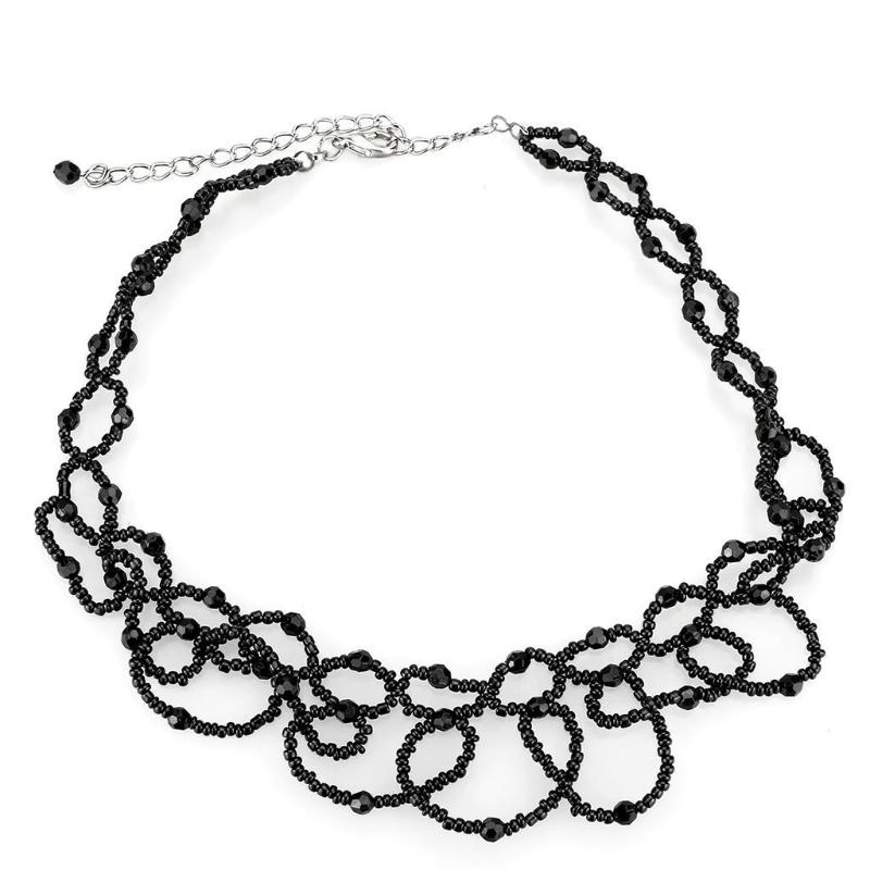 Rhodium Brass Necklace with Synthetic Synthetic Glass in Jet