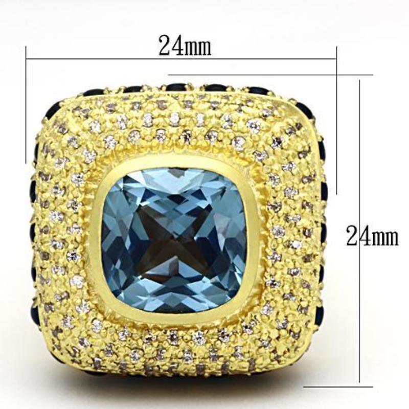 Matte Gold Brass Ring with Synthetic Spinel in London Blue