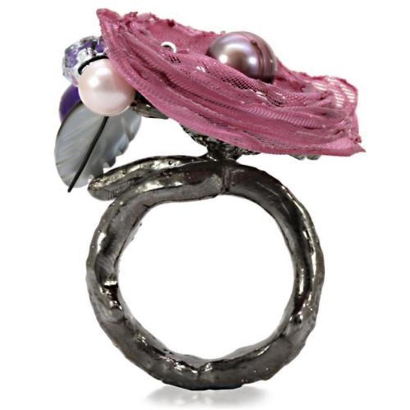 Antique Tone Brass Ring with Assorted in Multi Color