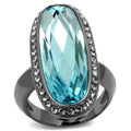 IP Light Black Stainless Steel Ring with Top Grade Crystal in Sea Blue