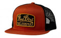Guitar Patch 5 Panel Flat Trucker Snapback Cap In Burnt Orange/black