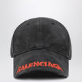 Balenciaga Black Cotton Drill Baseball Cap With Logo Men