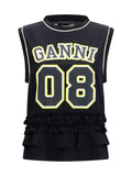 Ganni Women Cycora Oversized Tank Top With Ruffled Hem