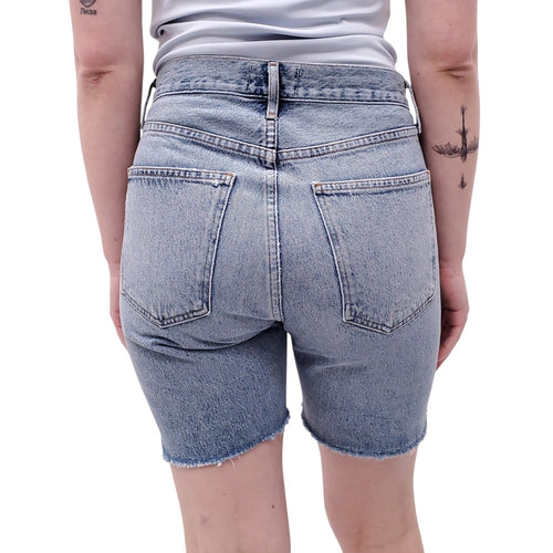AGOLDE MEDIUM BLUE DENIM SHORTS WITH BUTTON-UP FLY - SIZE 25