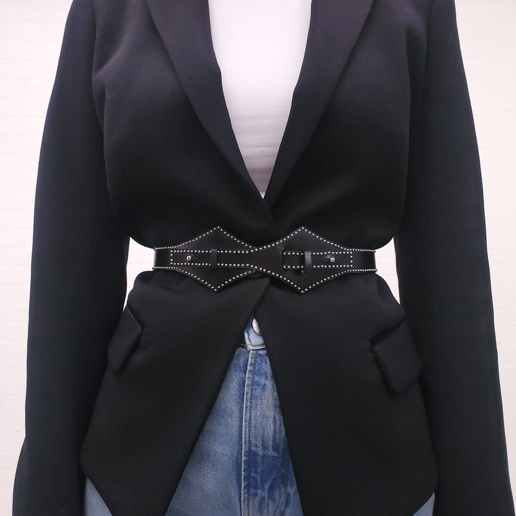 ALAÏA BLACK BELT WITH SILVER STUD DETAIL - SIZE 80