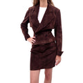 ALAÏA BROWN SUEDE JACKET AND SKIRT SUIT - SIZE S
