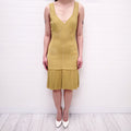 ALAÏA CHARTREUSE FITTED PLEATED DRESS - SIZE 40