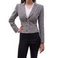 ALESSANDRA RICH BLACK AND WHITE TWEED HOUNDSTOOTH BLAZER WITH CRYSTAL EMBELLISHMENTS - SIZE 40 (FITS EXTRA SMALL)