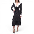 ALESSANDRA RICH BOW-DETAILED RUFFLE POLKA DOT SILK TIERED MIDI DRESS - SIZE 42 (FITS SMALL)