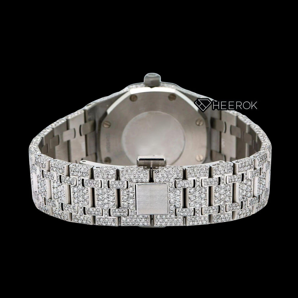 AP Royal Oak Full Pave Dial Red Stick Markers Diamond Bezel Full Iced Out Moissanite Diamond Watch For Women