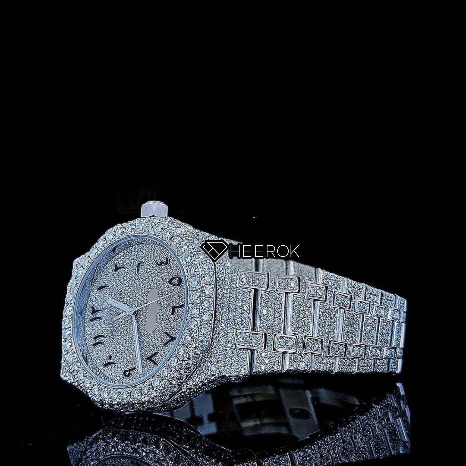 AP Royal Oak Fully Iced Out White Dial Arabic Numerals Diamond Bezel Moissanite Diamond Bracelet