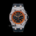 AP Royal Oak Offshore Chronograph Black Dial Orange Standard Numerals Rose Gold Diamond Bezel Black Leather Strap Moissanite Watch