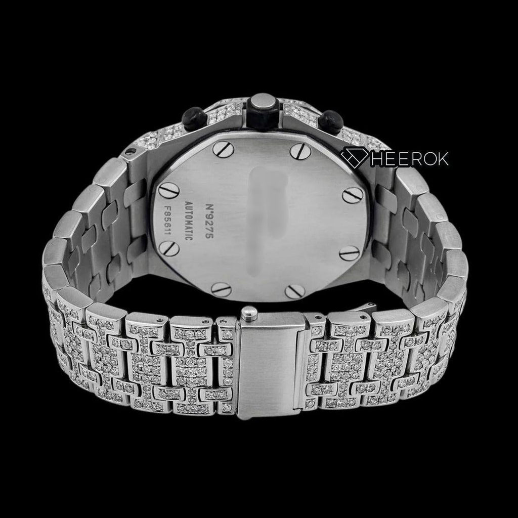 AP Royal Oak Offshore Chronograph Black Dial White Standard Numerals Diamond Bezel Fully Iced Out Moissanite Watch