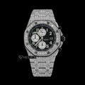 AP Royal Oak Offshore Chronograph Black Dial White Standard Numerals Diamond Bezel Fully Iced Out Moissanite Watch
