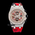 AP Royal Oak Offshore Chronograph Diamond Dial Standard Numerals Large Round Diamond Rose Gold Bezel Red Black Camouflage Rubber Strap Semi Iced Out Moissanite Watch