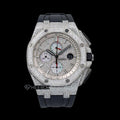 AP Royal Oak Offshore Chronograph Stick Markers Pave Diamond Dial Diamond Bezel Black Rubber Strap Semi Iced Out Moissanite Watch