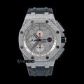 AP Royal Oak Offshore Full Pave Chronograph Diamond Dial Stick Markers Diamond Bezel Black Leather Strap Semi Iced Out Moissanite Watch