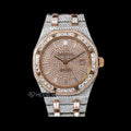 AP Royal Oak Pave Diamond Dial Baguette Diamond Markers Rose Gold Baguette Diamond Bezel Two Tone Fully Iced Out Moissanite Watch