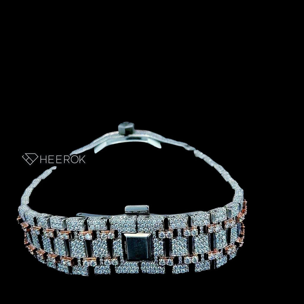 AP Royal Oak Rose Gold Dial Arabic Numerals Diamond Bezel Two Tone Rose Gold Moissanite Diamond Bracelet
