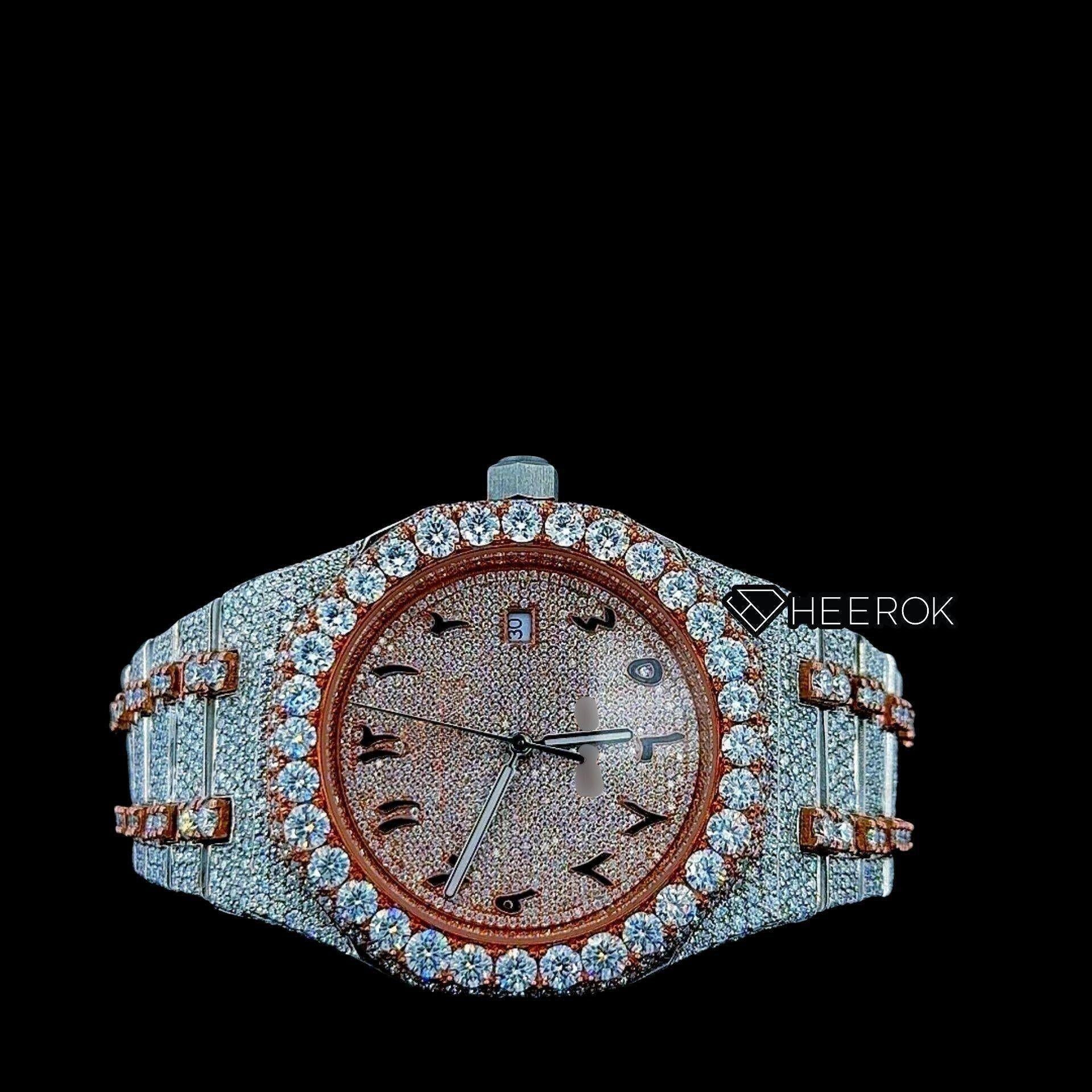 AP Royal Oak Rose Gold Dial Arabic Numerals Diamond Bezel Two Tone Rose Gold Moissanite Diamond Bracelet