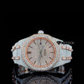 AP Royal Oak Rose Gold Dial Black Stick Markers Diamond Bezel Two Tone Rose Gold Moissanite Diamond Bracelet