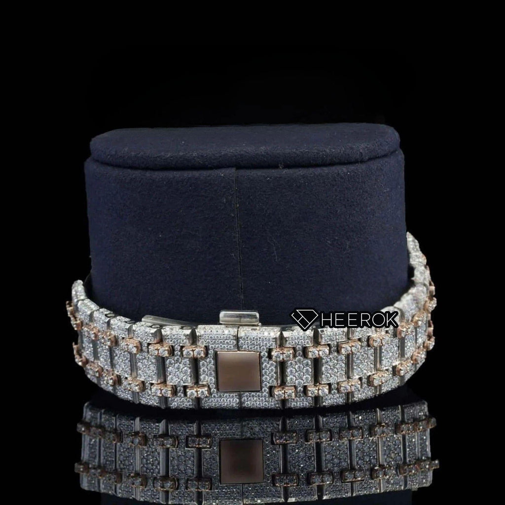 AP Royal Oak Rose Gold Dial Red Arabic Numerals Diamond Bezel Two Tone Rose Gold Moissanite Diamond Bracelet