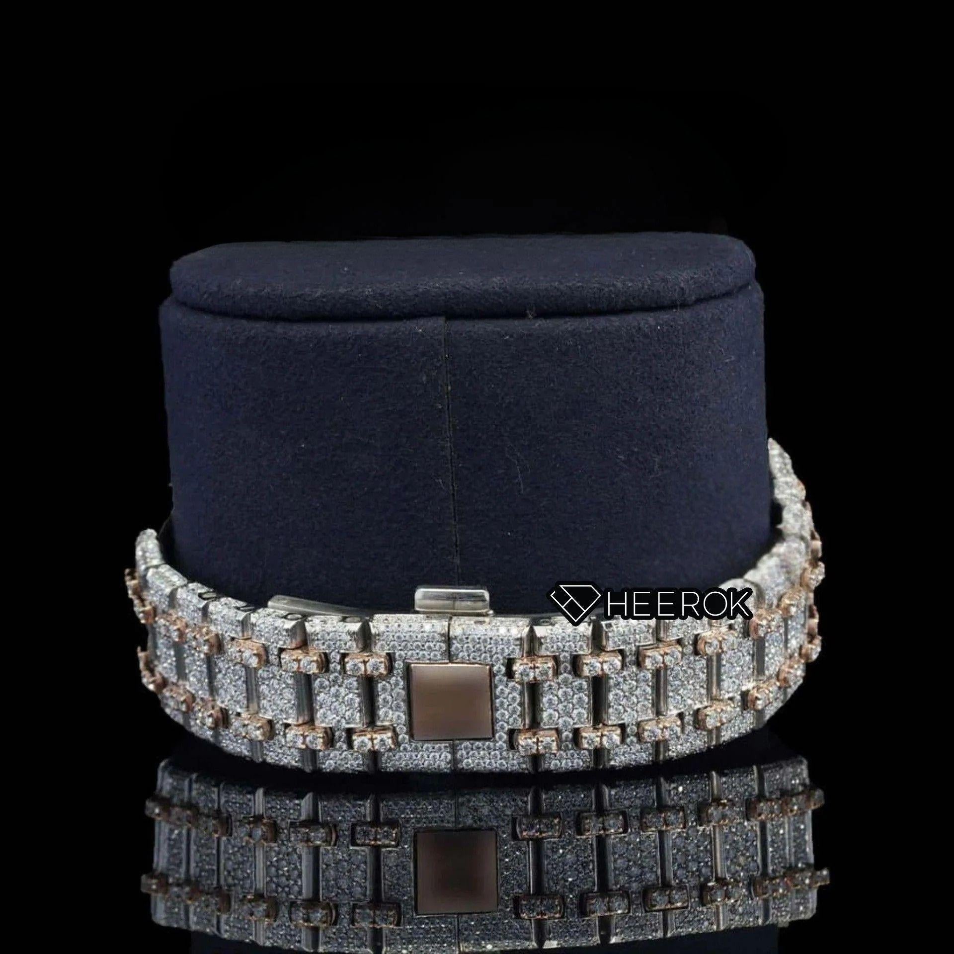 AP Royal Oak Rose Gold Dial Red Arabic Numerals Diamond Bezel Two Tone Rose Gold Moissanite Diamond Bracelet