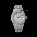 AP Royal Oak White Dial Oval Markers Diamond Bezel Fully Iced Moissanite Diamond Watch For Women
