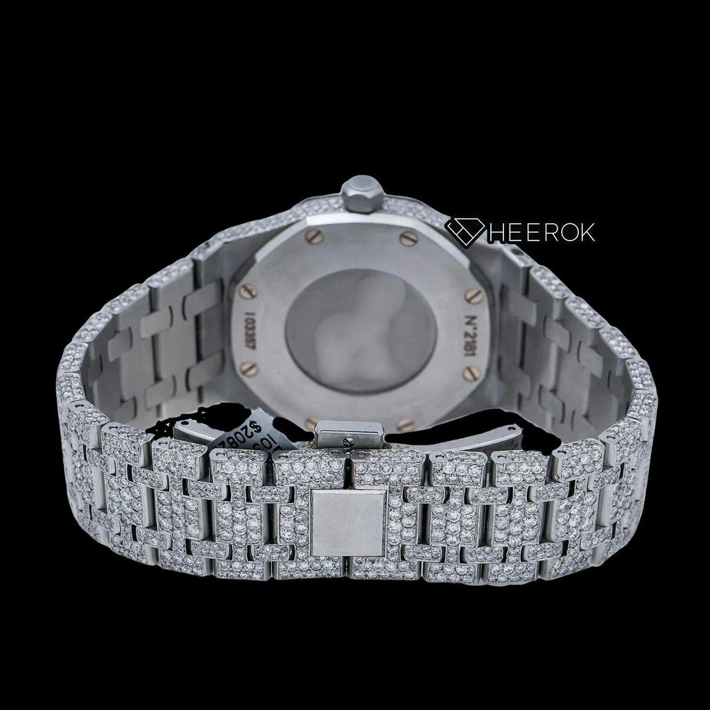 AP Royal Oak White Dial Stick Markers Diamond Bezel Bust Down Moissanite Diamond Watch For Women