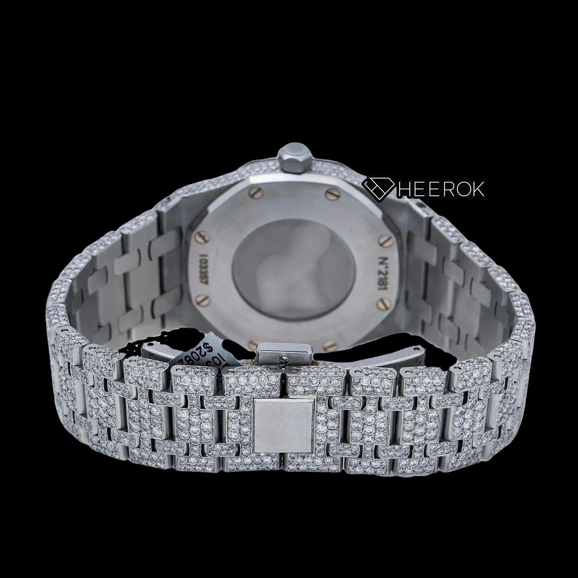 AP Royal Oak White Dial Stick Markers Diamond Bezel Bust Down Moissanite Diamond Watch For Women
