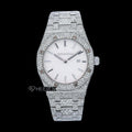 AP Royal Oak White Dial Stick Markers Diamond Bezel Bust Down Moissanite Diamond Watch For Women