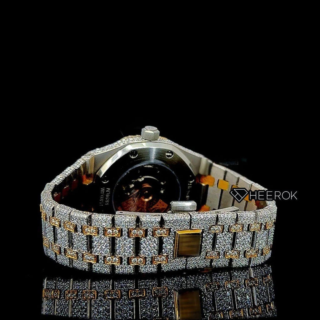 AP Royal Oak Yellow Dial Black Arabic Numerals Diamond Bezel Two Tone Yellow Gold Moissanite Diamond For Women
