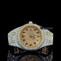 AP Royal Oak Yellow Dial Black Arabic Numerals Diamond Bezel Two Tone Yellow Gold Moissanite Diamond
