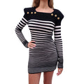 BALMAIN BLACK AND WHITE STRIPED SAILOR-STYLE KNIT DRESS - SIZE 36