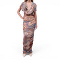 BALMAIN PAINTING PATTERNED MESH RUCHED MAXI DRESS - SIZE 2 (M)
