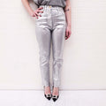 BALMAIN SILVER JEANS WITH GOLD LOGO - SIZE 38
