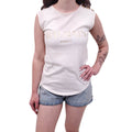 BALMAIN WHITE AND GOLD SLEEVELESS LOGO TOP - SIZE 34