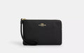 NWT Coach Leather Corner Zip Wristlet Wallet Gold/Black