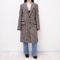 BOTTEGA VENETA BROWN HERRINGBONE LONG COAT WITH TRIANGLE POCKET - SIZE 38