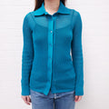 BOTTEGA VENETA TURQUOISE KNIT CARDIGAN WITH COLLAR - SIZE XS