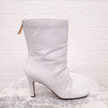 BOTTEGA VENETA WHITE LEATHER SQUARE TOE BOOTIES WITH ZIPPER DETAIL - SIZE 40